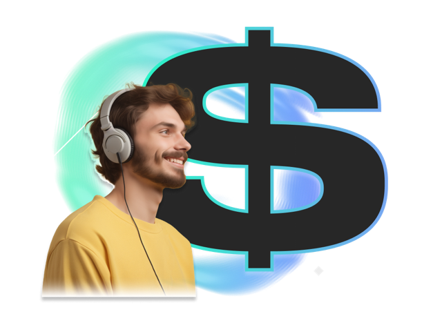 Men listing to music and smilling