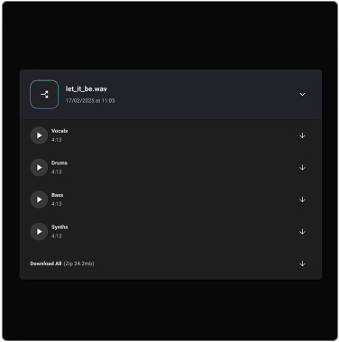 Loudly Stem Splitter third step download the files